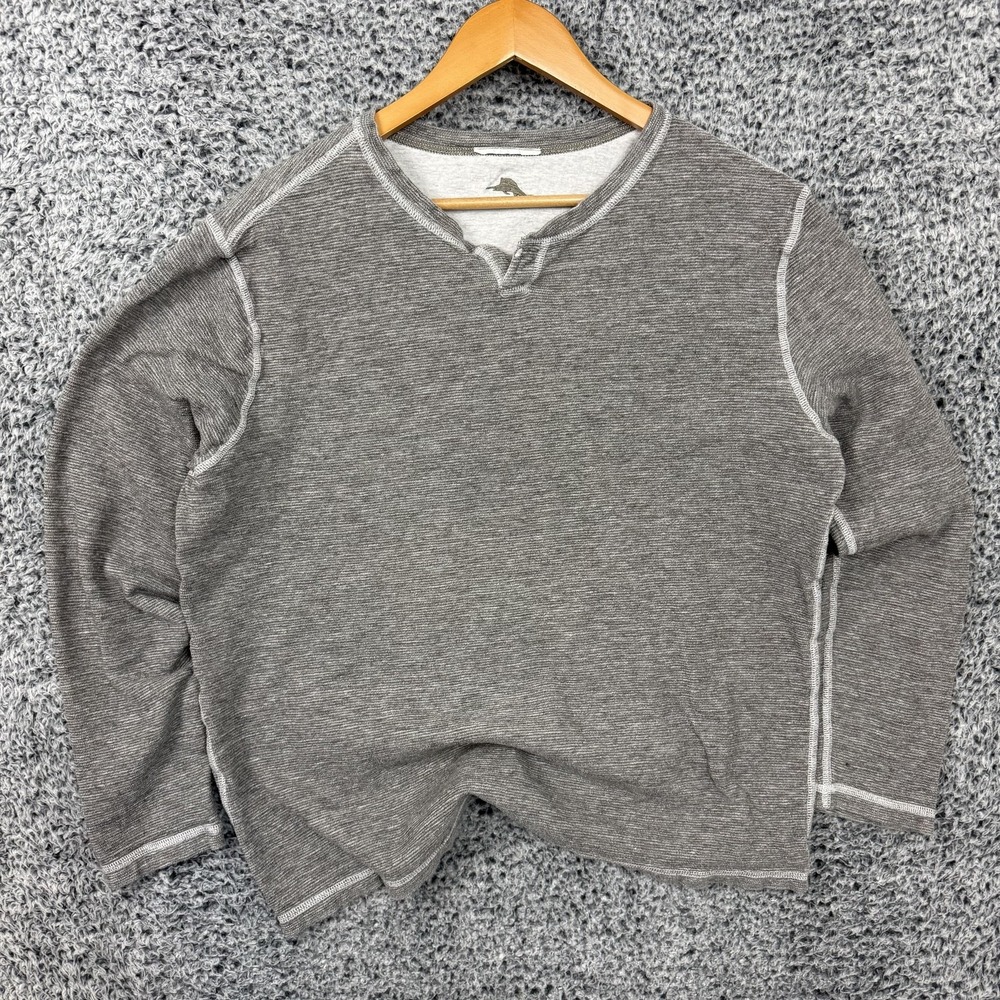 Tommy Bahama Sweatshirt Mens Large Gray Reversible Henley Pullover Logo